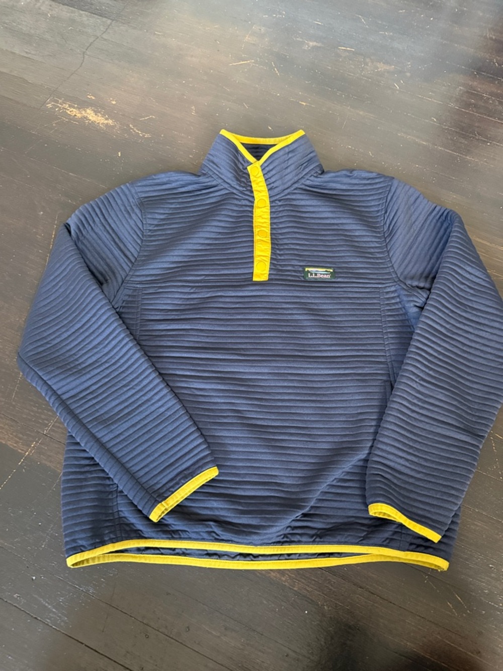 L.L. Bean Navy Quilted Pullover with Yellow Trim Accents